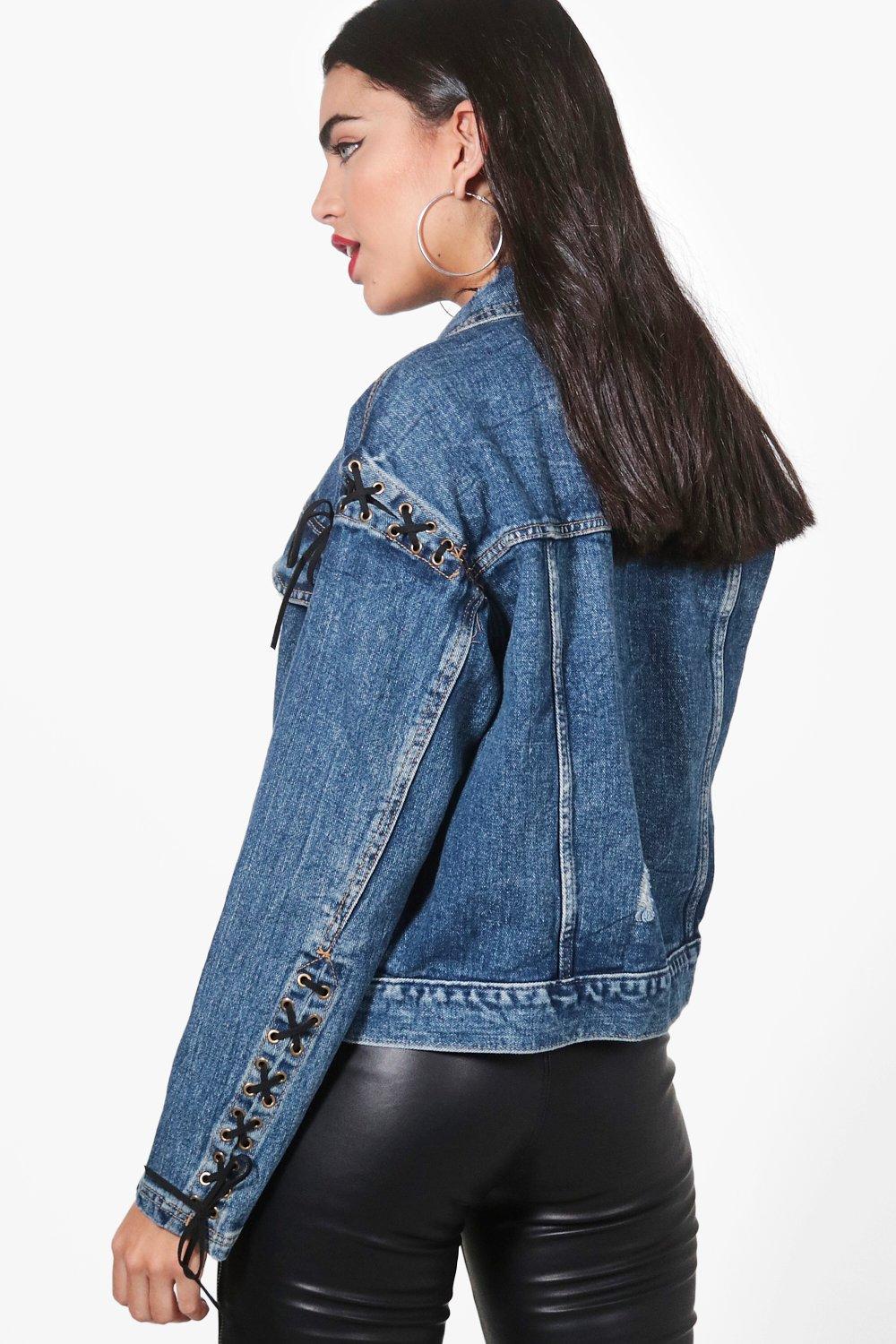 Lace up jean jacket best sale